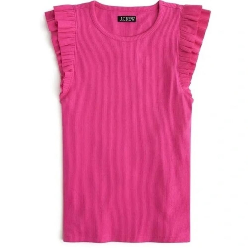 J. Crew Vintage Rib Ruffle Sleeve Shirt Tank Top Pink XS